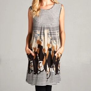 L.A. Soul Black And White Striped Sleeveless Cat Dress Above Knee Quirky Size M